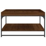 Table basse chêne marron 80x80x45 cm bois d'ingénierie et fer – Image 3