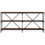 Table console chêne marron 160x30x75cm bois d'ingénierie et fer – Image 2