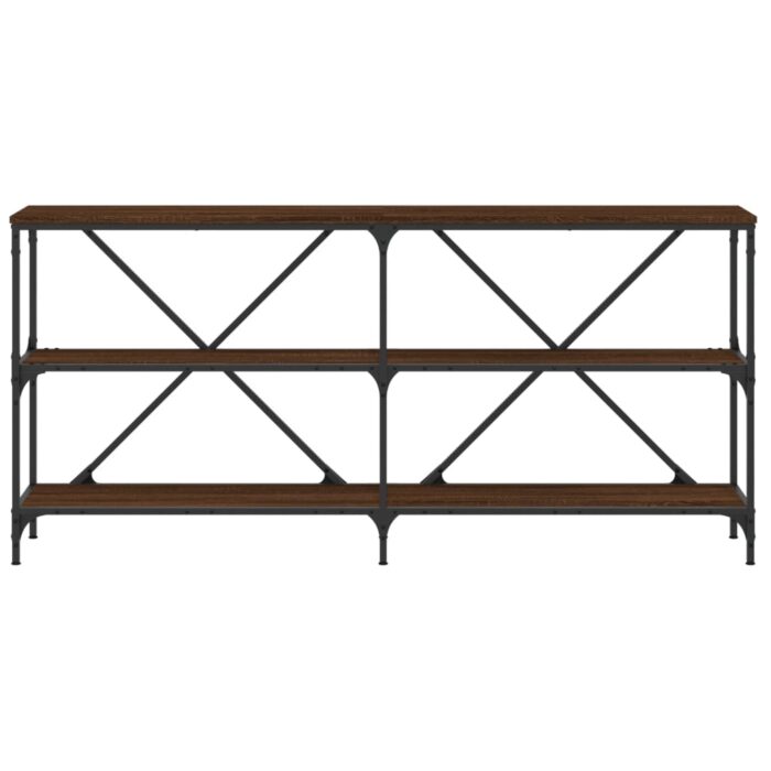 Table console chêne marron 160x30x75cm bois d'ingénierie et fer – Image 2