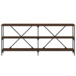 Table console chêne marron 180x30x75 bois d'ingénierie et fer – Image 2