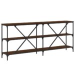 Table console chêne marron 180x30x75 bois d'ingénierie et fer – Image 4