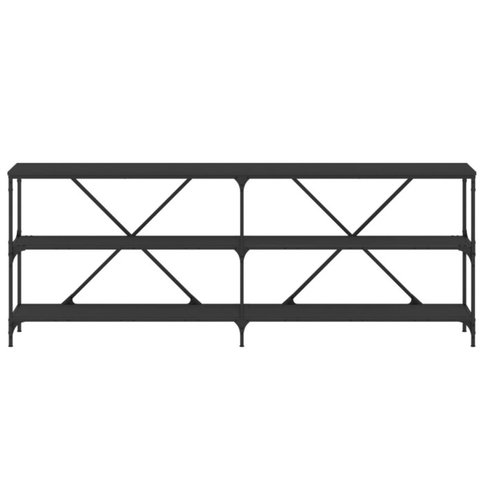 Table console noir 200x30x75 cm bois d'ingénierie et fer – Image 2
