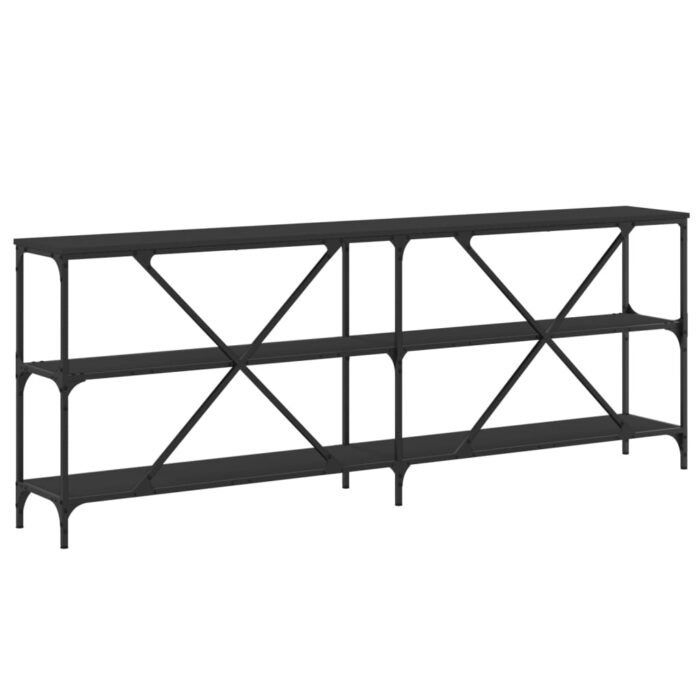 Table console noir 200x30x75 cm bois d'ingénierie et fer – Image 4