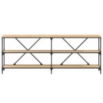Table console chêne sonoma 200x30x75cm bois d'ingénierie et fer – Image 2