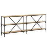 Table console chêne sonoma 200x30x75cm bois d'ingénierie et fer – Image 4