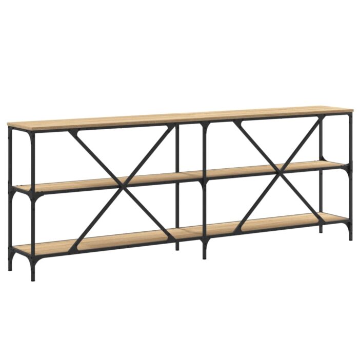 Table console chêne sonoma 200x30x75cm bois d'ingénierie et fer – Image 4