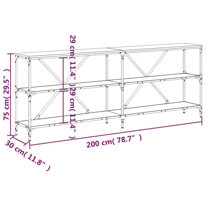 Table console chêne sonoma 200x30x75cm bois d'ingénierie et fer – Image 7