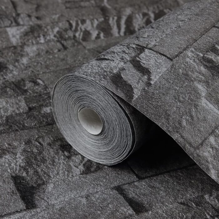 Papier peint 3D aspect de pierre noir 10x0,53 m non tissé – Image 4