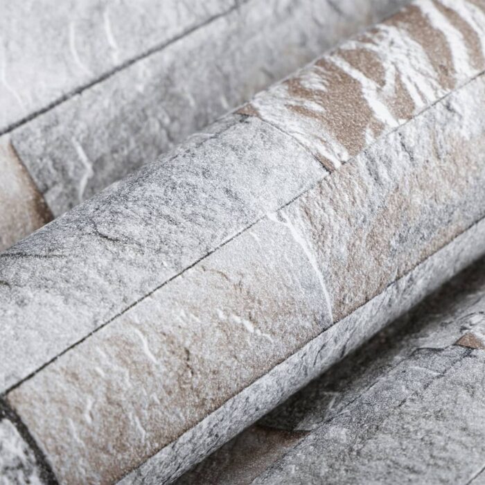 Papier peint 3D aspect de pierre gris marron 10x0,53m non tissé – Image 3