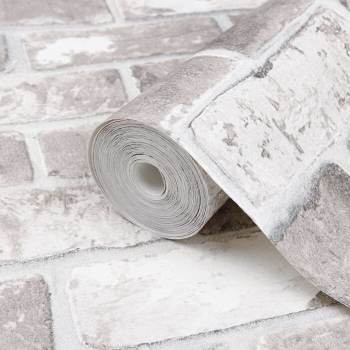 Papier peint 3D motif de brique gris 10x0,53 m non tissé – Image 4