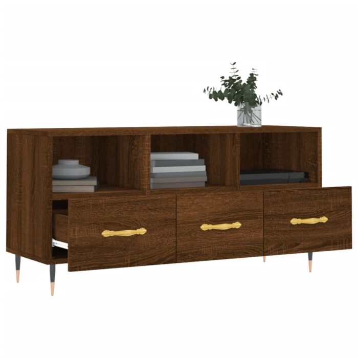 Meuble TV chêne marron 102x36x50 cm bois d'ingénierie – Image 2