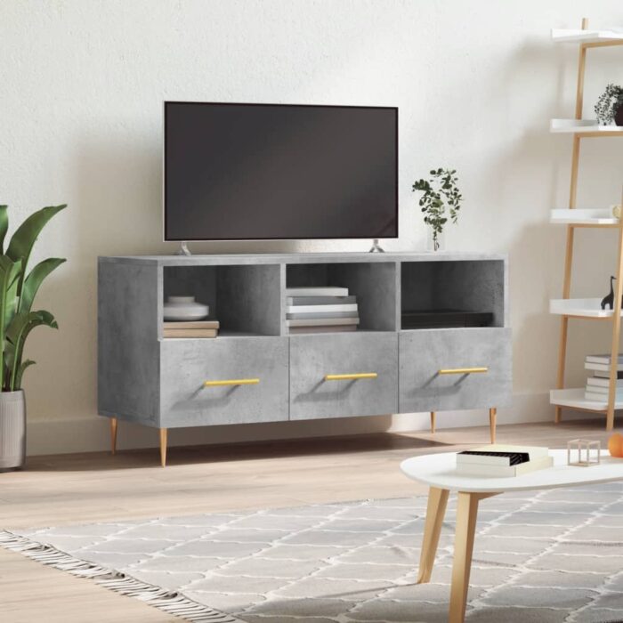 Meuble TV gris béton 102x36x50 cm bois d'ingénierie – Image 1