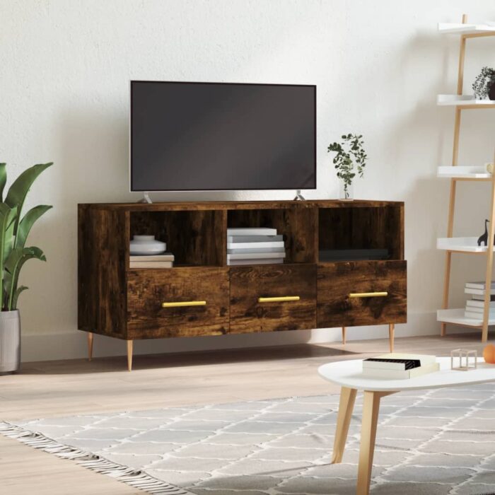 Meuble TV chêne fumé 102x36x50 cm bois d'ingénierie – Image 1
