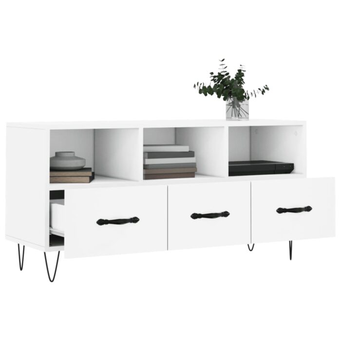 Meuble TV blanc 102x36x50 cm bois d'ingénierie – Image 2