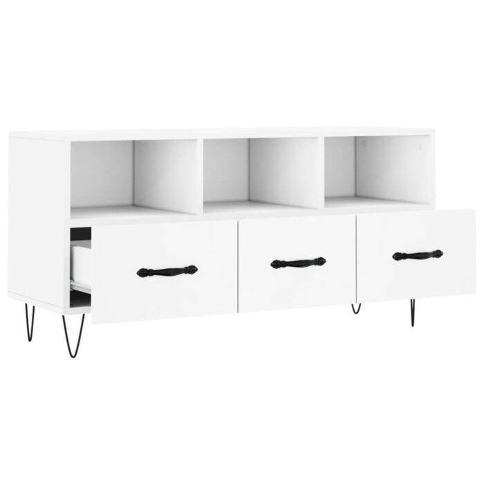 Meuble TV blanc 102x36x50 cm bois d'ingénierie – Image 4