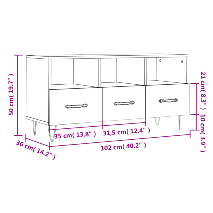 Meuble TV noir 102x36x50 cm bois d'ingénierie – Image 10