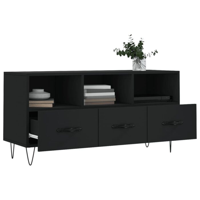 Meuble TV noir 102x36x50 cm bois d'ingénierie – Image 2