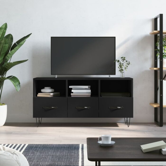 Meuble TV noir 102x36x50 cm bois d'ingénierie – Image 1