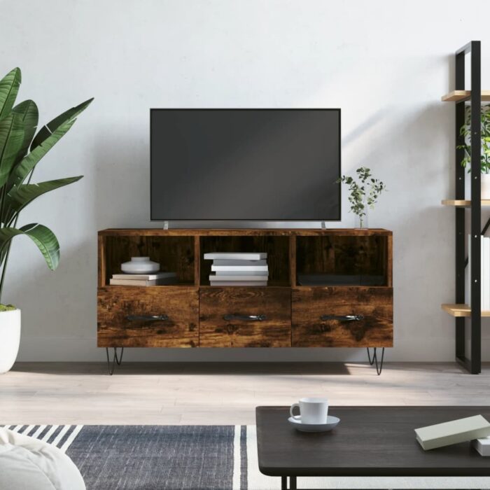 Meuble TV chêne fumé 102x36x50 cm bois d'ingénierie – Image 1