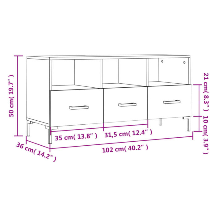Meuble TV noir 102x36x50 cm bois d'ingénierie – Image 10