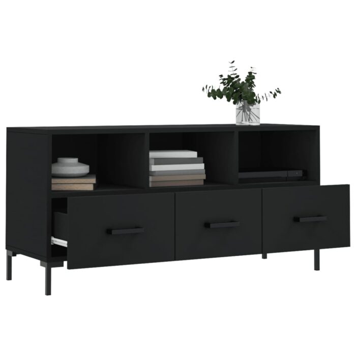 Meuble TV noir 102x36x50 cm bois d'ingénierie – Image 2