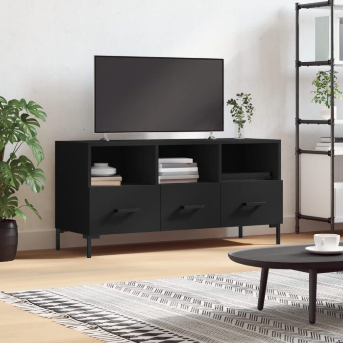 Meuble TV noir 102x36x50 cm bois d'ingénierie – Image 1
