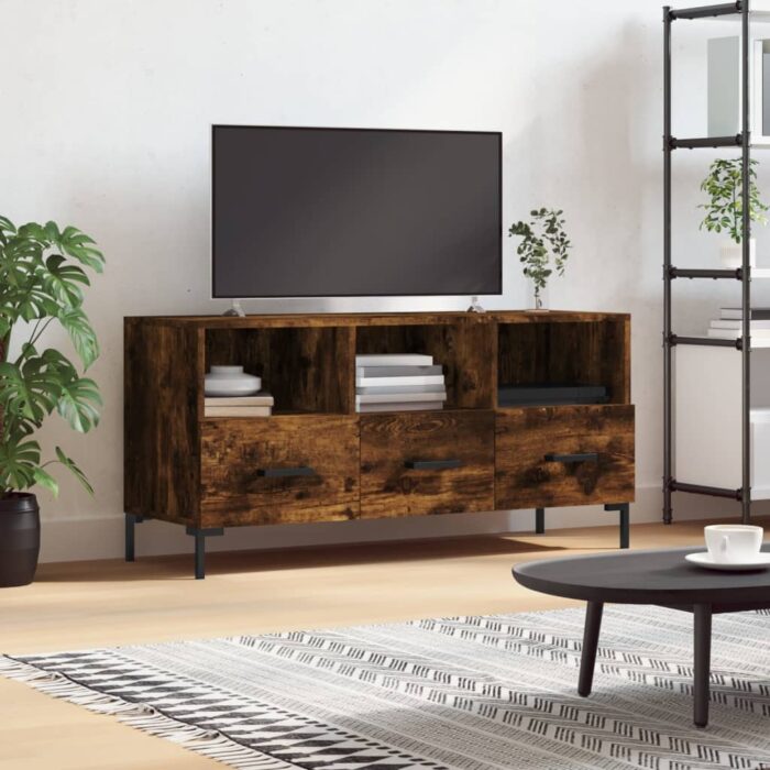Meuble TV chêne fumé 102x36x50 cm bois d'ingénierie – Image 1
