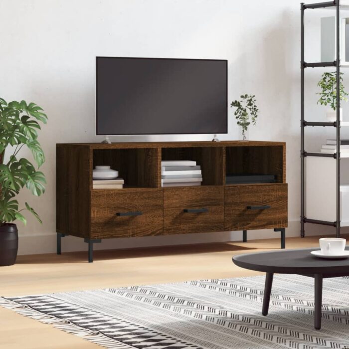 Meuble TV chêne marron 102x36x50 cm bois d'ingénierie – Image 1