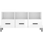 Meuble TV Blanc brillant 102x36x50 cm Bois d'ingénierie – Image 3