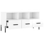 Meuble TV Blanc brillant 102x36x50 cm Bois d'ingénierie – Image 4