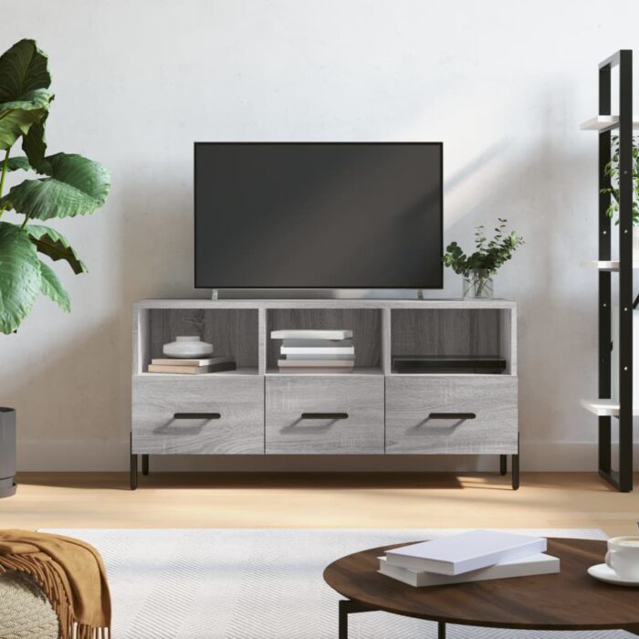 Meuble TV sonoma gris 102x36x50 cm bois d'ingénierie – Image 1