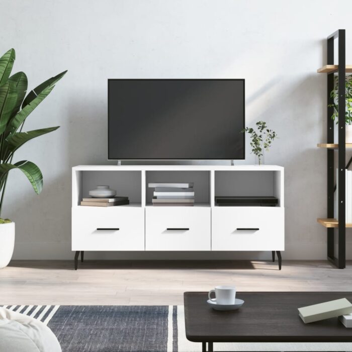 Meuble TV blanc 102x36x50 cm bois d'ingénierie – Image 1