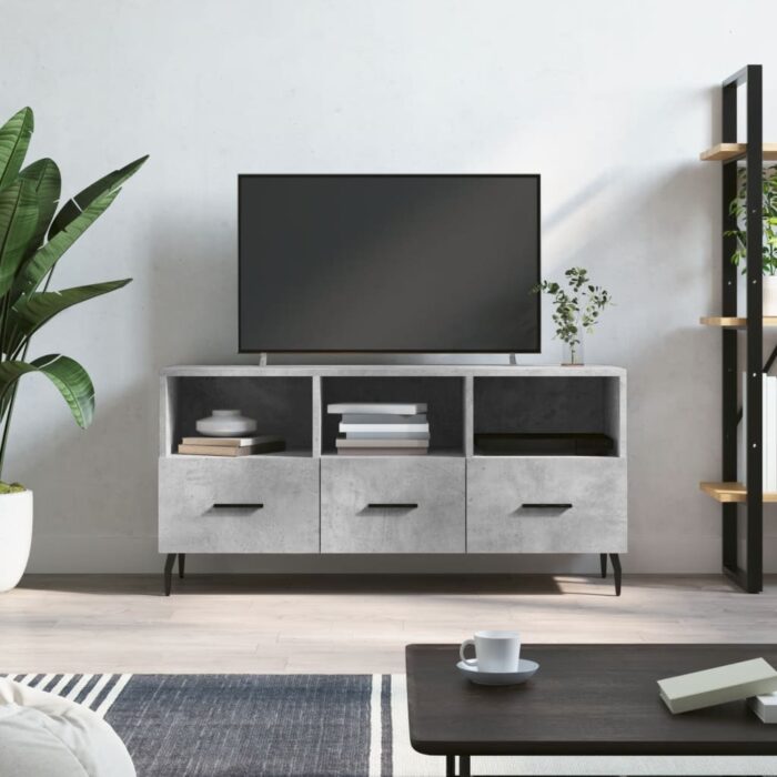 Meuble TV gris béton 102x36x50 cm bois d'ingénierie – Image 1