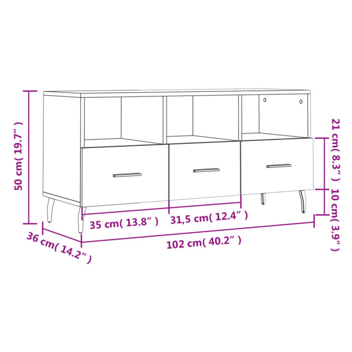 Meuble TV sonoma gris 102x36x50 cm bois d'ingénierie – Image 10