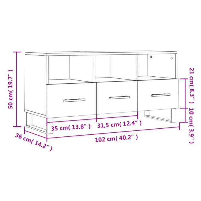 Meuble TV blanc 102x36x50 cm bois d'ingénierie – Image 10