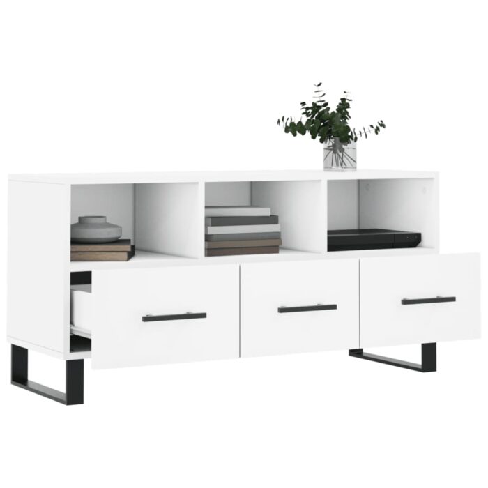 Meuble TV blanc 102x36x50 cm bois d'ingénierie – Image 2
