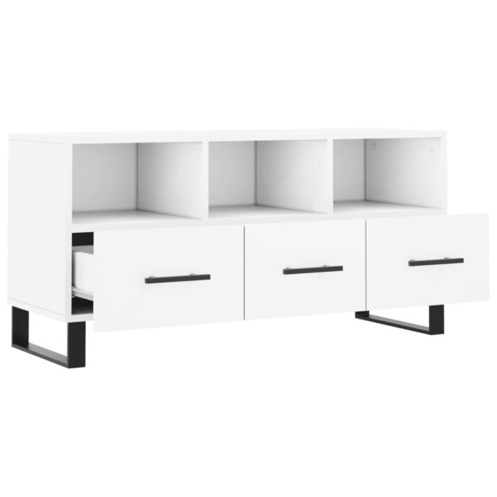 Meuble TV blanc 102x36x50 cm bois d'ingénierie – Image 4