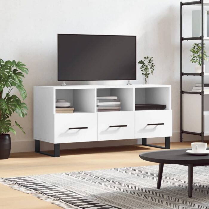 Meuble TV blanc 102x36x50 cm bois d'ingénierie – Image 1