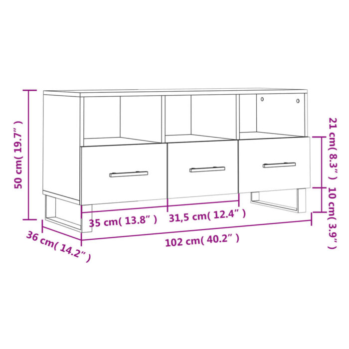 Meuble TV sonoma gris 102x36x50 cm bois d'ingénierie – Image 10