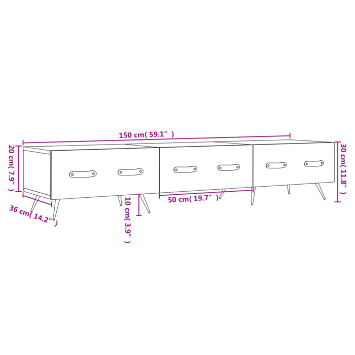 Meuble TV noir 150x36x30 cm bois d'ingénierie – Image 10