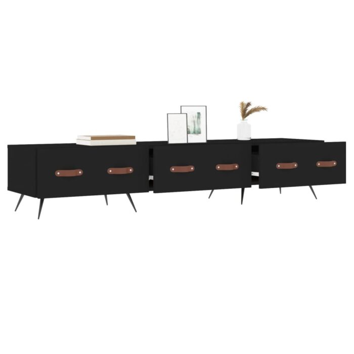 Meuble TV noir 150x36x30 cm bois d'ingénierie – Image 2