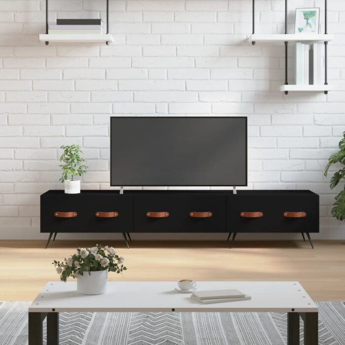 Meuble TV noir 150x36x30 cm bois d'ingénierie – Image 1