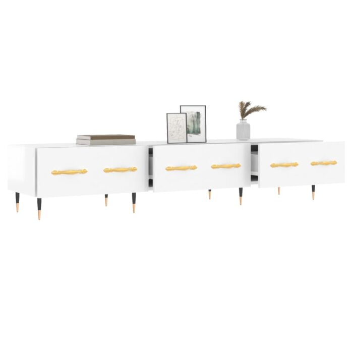 Meuble TV blanc brillant 150x36x30 cm bois d'ingénierie – Image 2