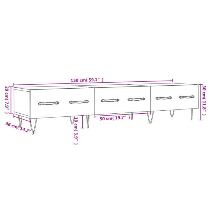Meuble TV sonoma gris 150x36x30 cm bois d'ingénierie – Image 10