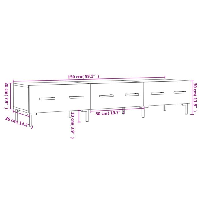 Meuble TV noir 150x36x30 cm bois d'ingénierie – Image 10