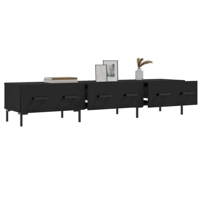 Meuble TV noir 150x36x30 cm bois d'ingénierie – Image 2