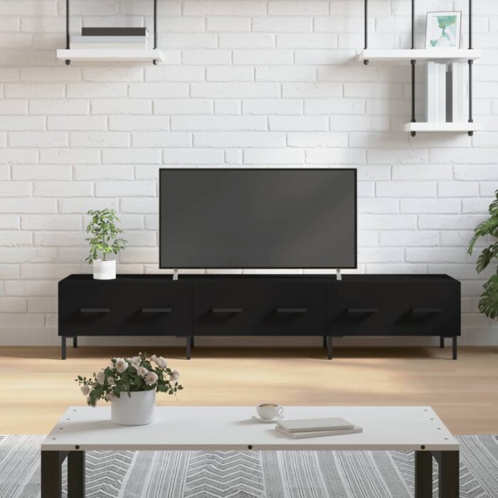 Meuble TV noir 150x36x30 cm bois d'ingénierie – Image 1