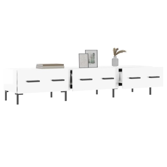 Meuble TV blanc brillant 150x36x30 cm bois d'ingénierie – Image 2