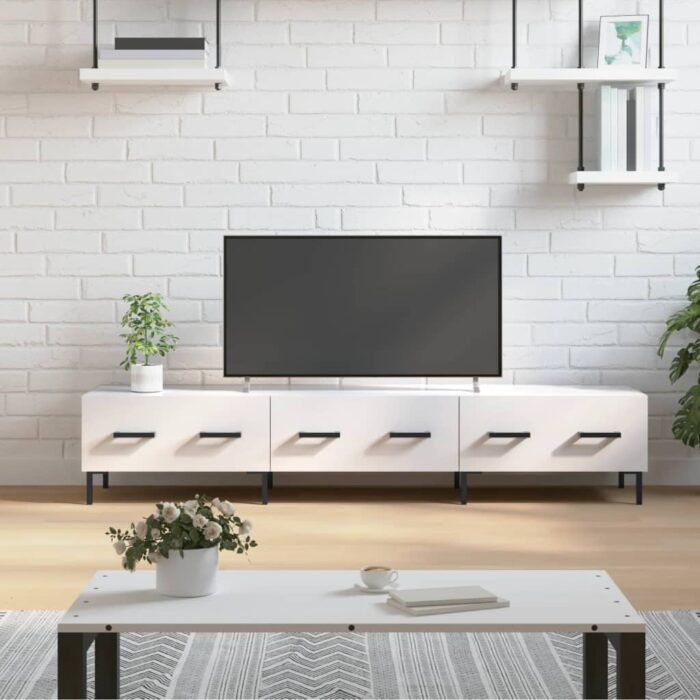 Meuble TV blanc brillant 150x36x30 cm bois d'ingénierie – Image 1