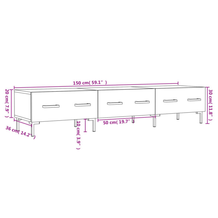 Meuble TV gris béton 150x36x30 cm bois d'ingénierie – Image 10